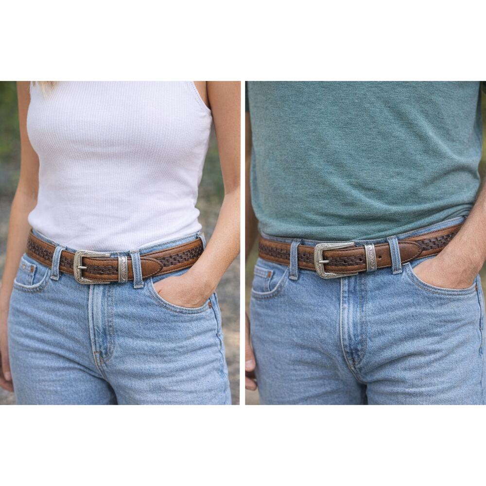 VTG Brighton Leather Belt 38 Brown Braided Western Two Tone